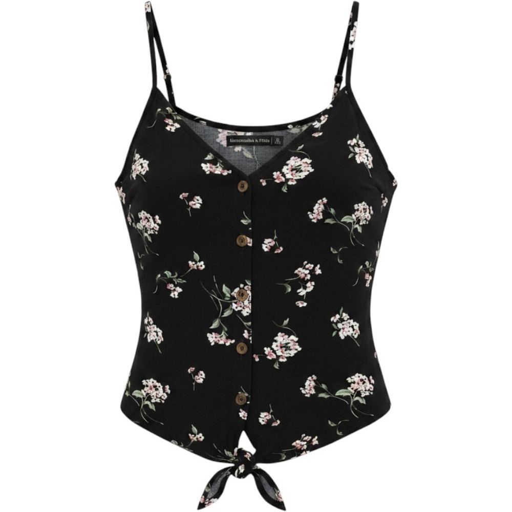 Abercrombie & Fitch Cami Top Womens XS Navy Blue‎ Floral Button Tie Front Strap